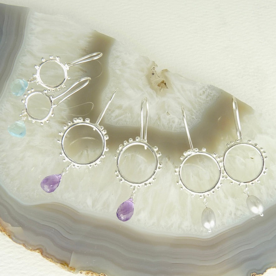 Tiny Granulation Circle Earrings with Hook Fitting