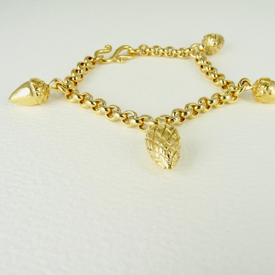 Etruscan Acorn and Pine Cone Charm Bracelet