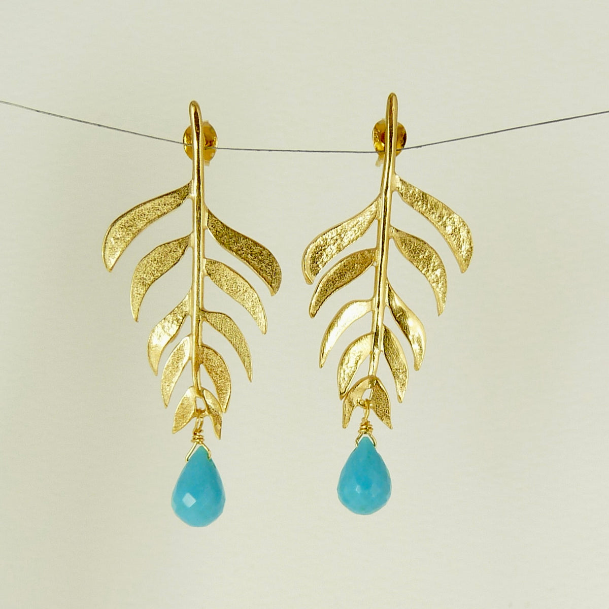 Kiki Leaf Earrings with Turquoise Drop