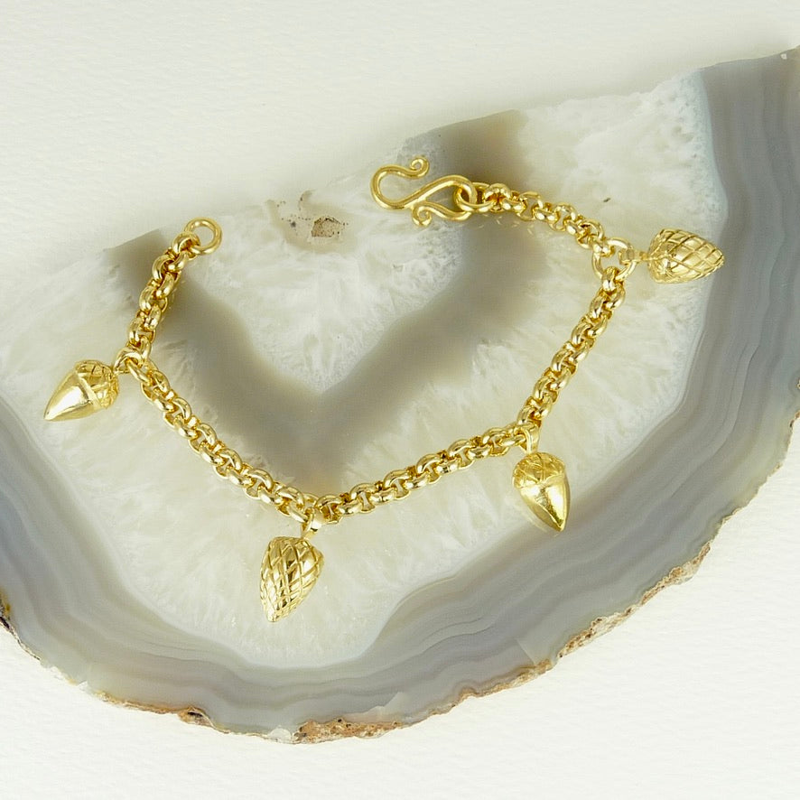 Etruscan Acorn and Pine Cone Charm Bracelet