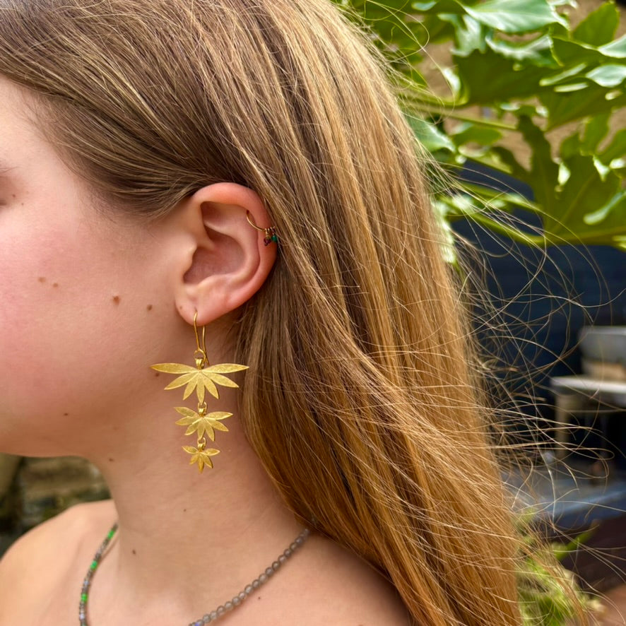 Triple Lotus Flower Earrings
