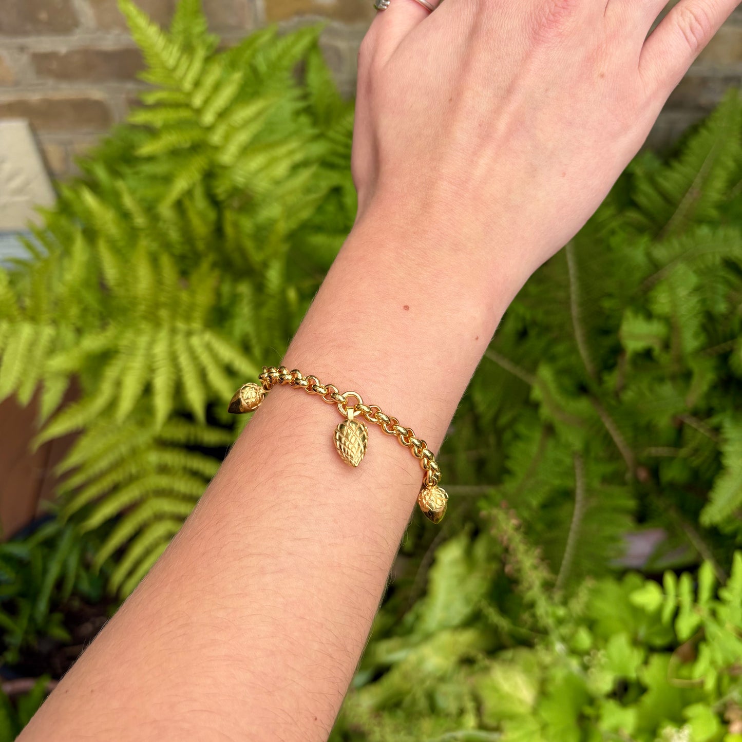 Etruscan Acorn and Pine Cone Charm Bracelet
