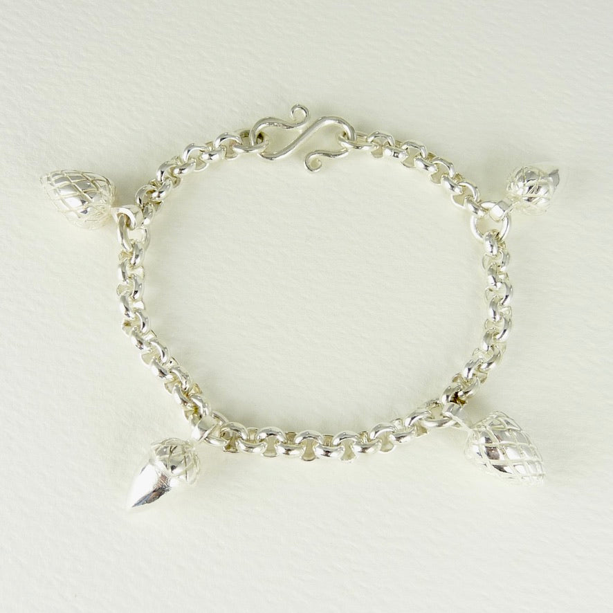 Etruscan Acorn and Pine Cone Charm Bracelet