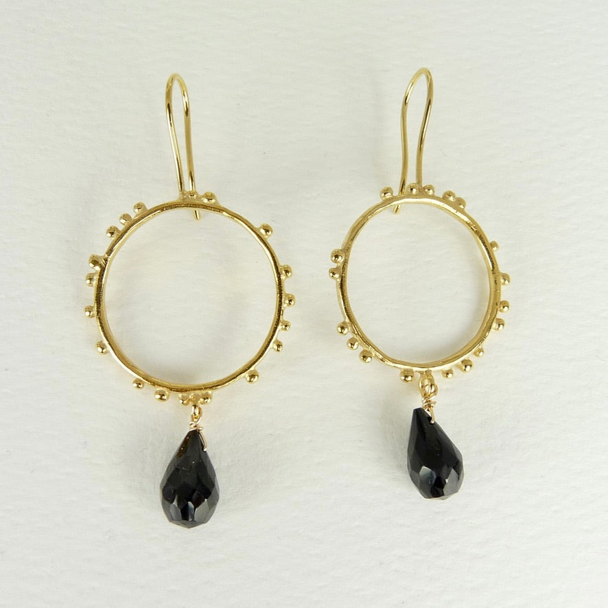 Medium Granulation Circle Gem drop Earrings
