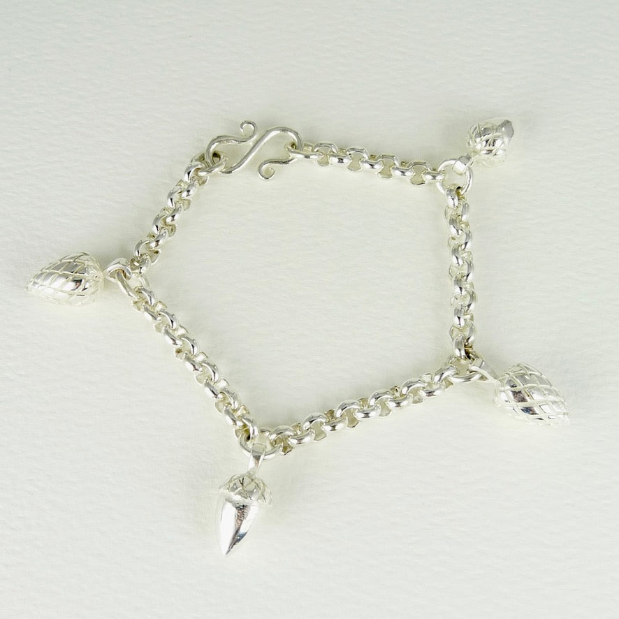 Etruscan Acorn and Pine Cone Charm Bracelet