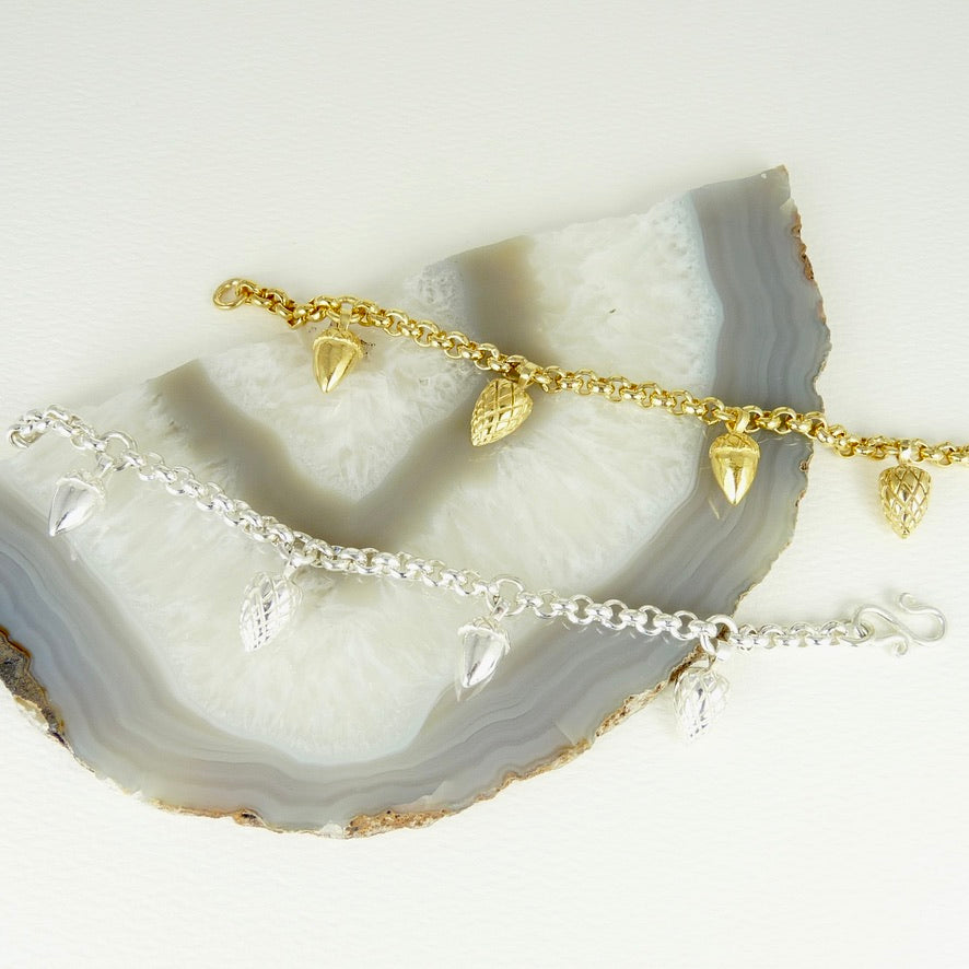 Etruscan Acorn and Pine Cone Charm Bracelet