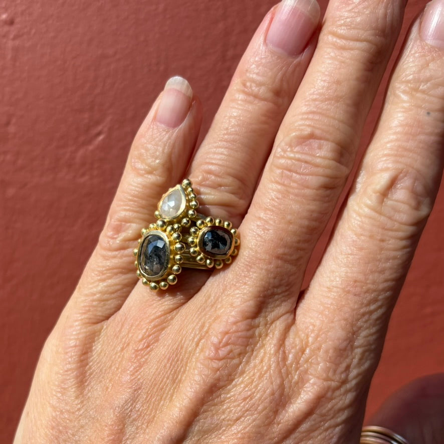Salt And Pepper Diamond Courtesan Ring