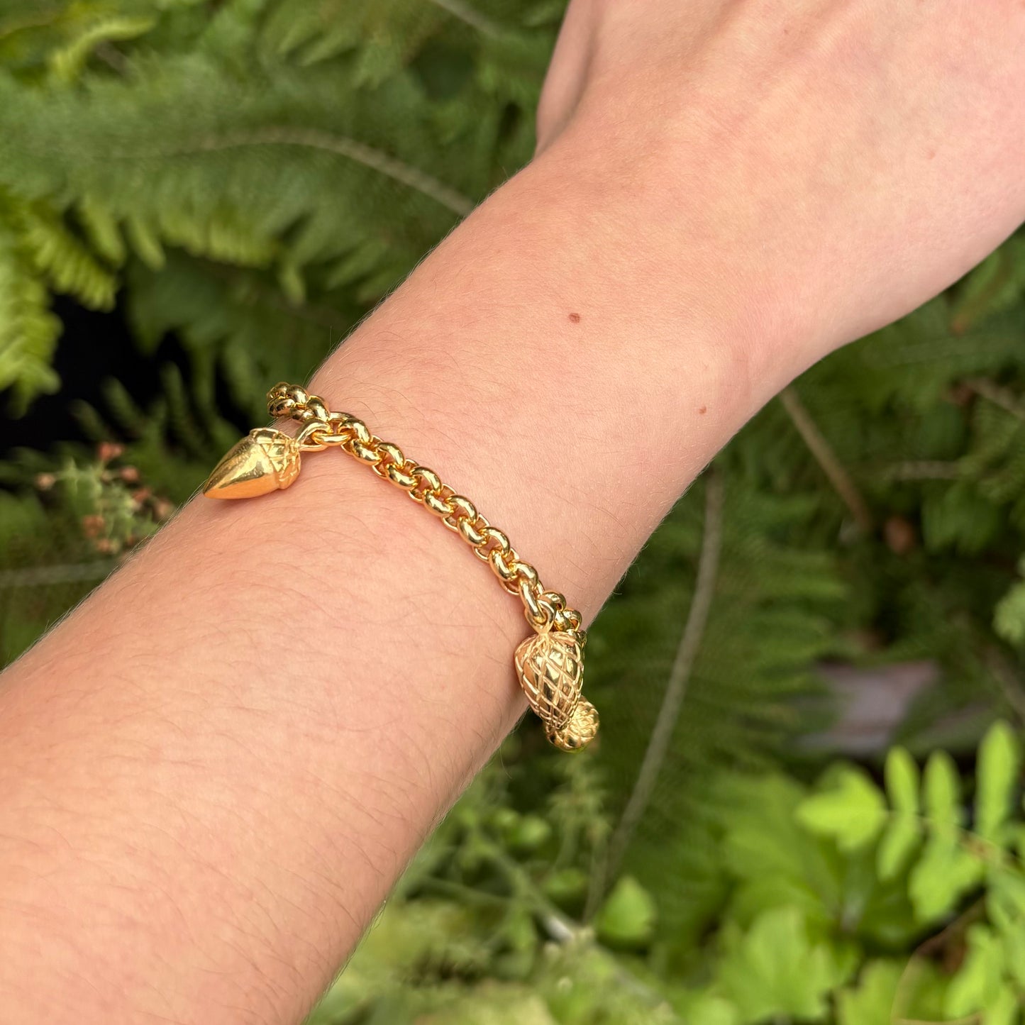 Etruscan Acorn and Pine Cone Charm Bracelet