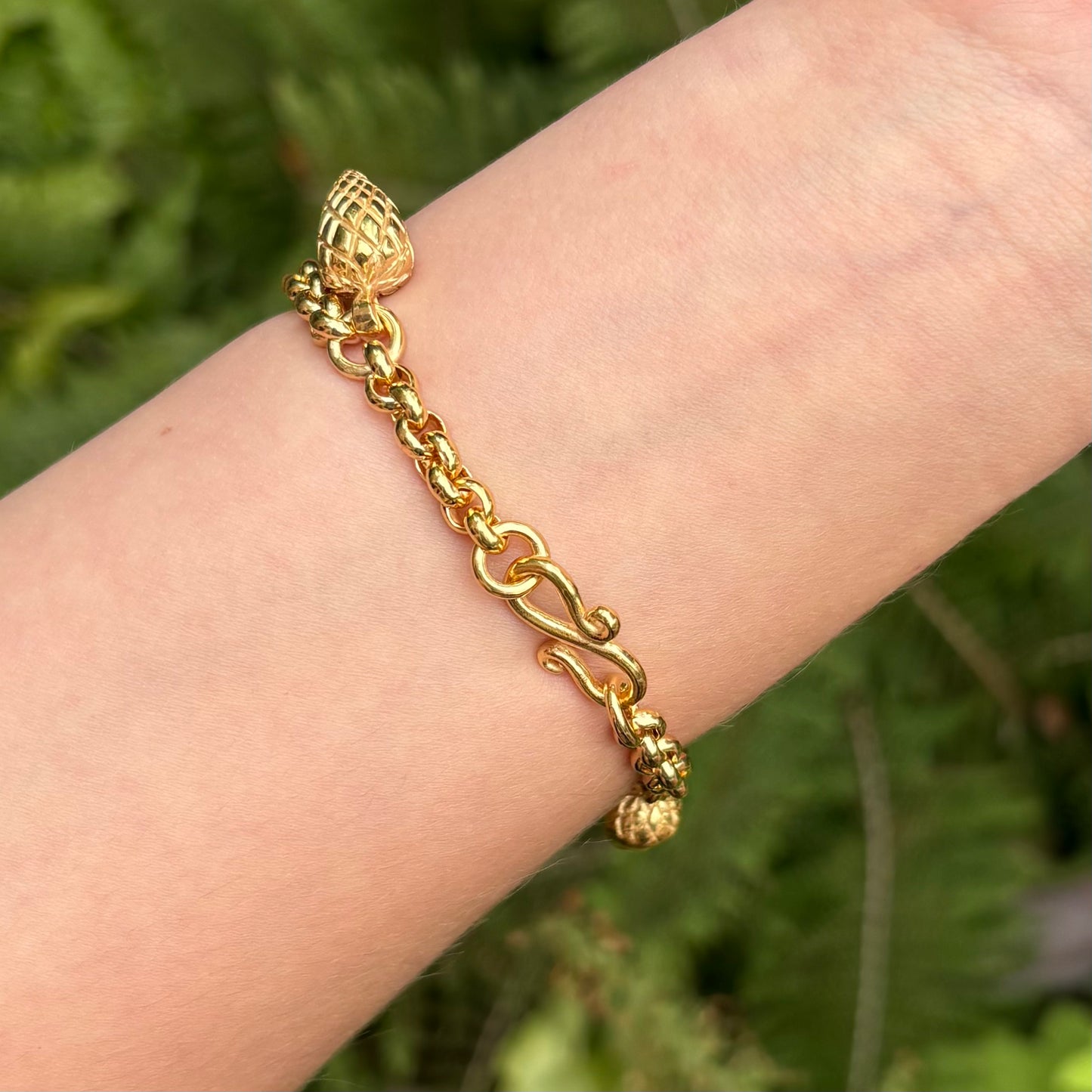 Etruscan Acorn and Pine Cone Charm Bracelet