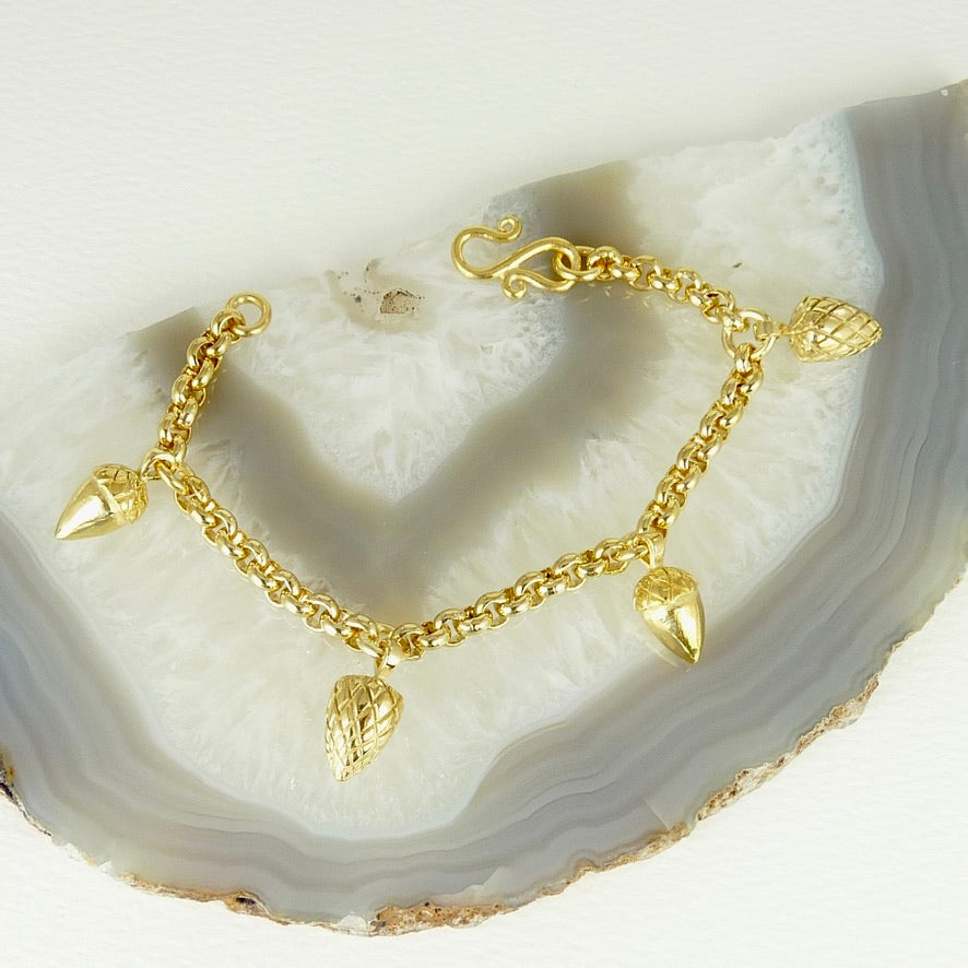 Etruscan Acorn and Pine Cone Charm Bracelet