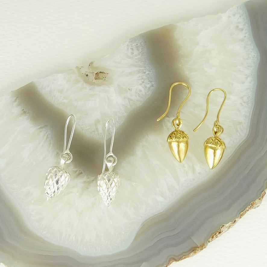 Etruscan Pine Cone and Acorn Earrings