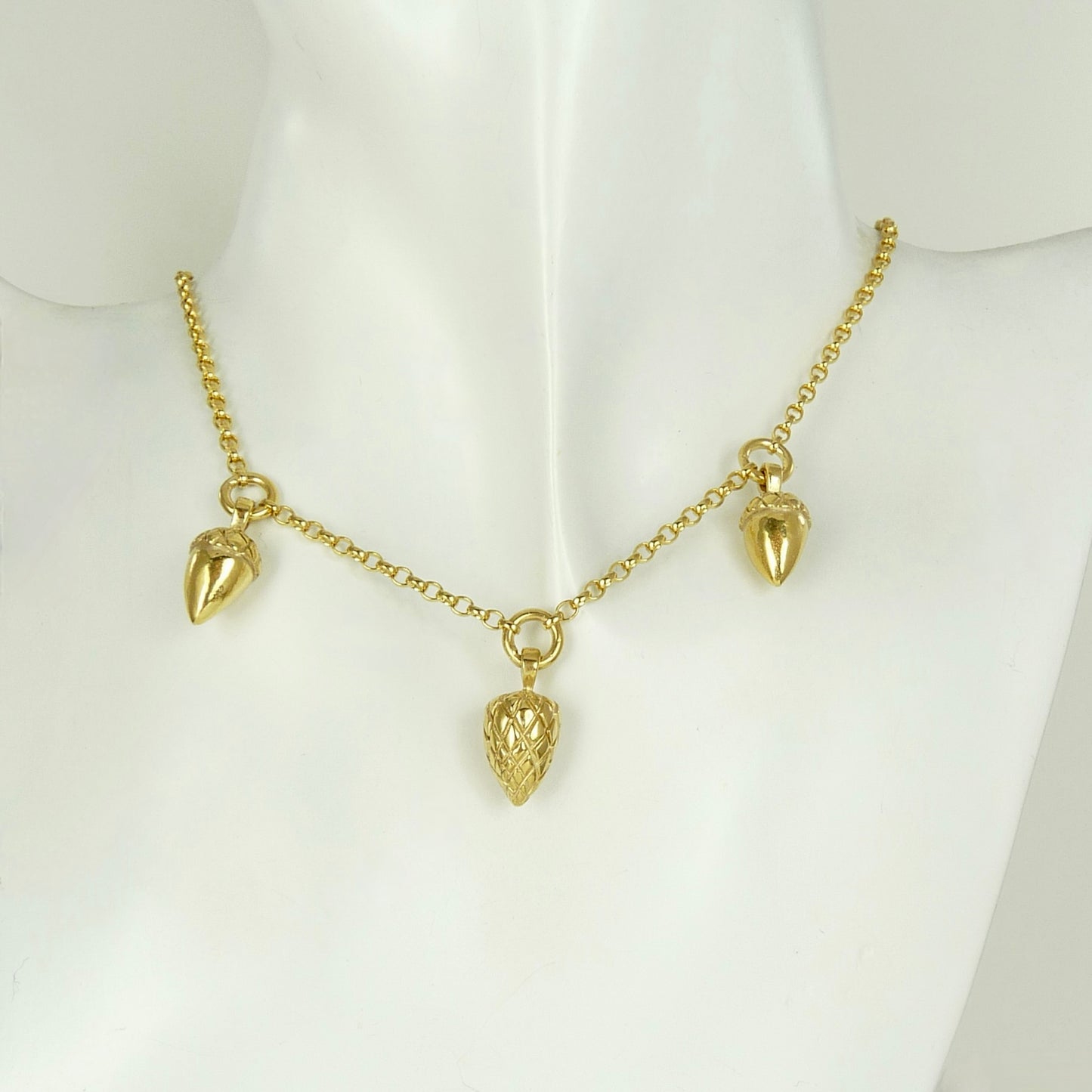 Triple Etruscan Pine Cone and Acorn Necklace