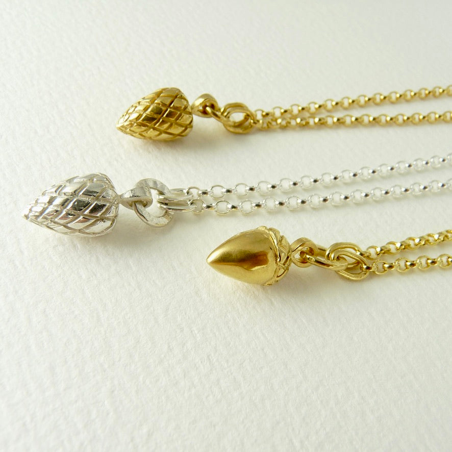 Etruscan Pine Cone and Acorn necklaces