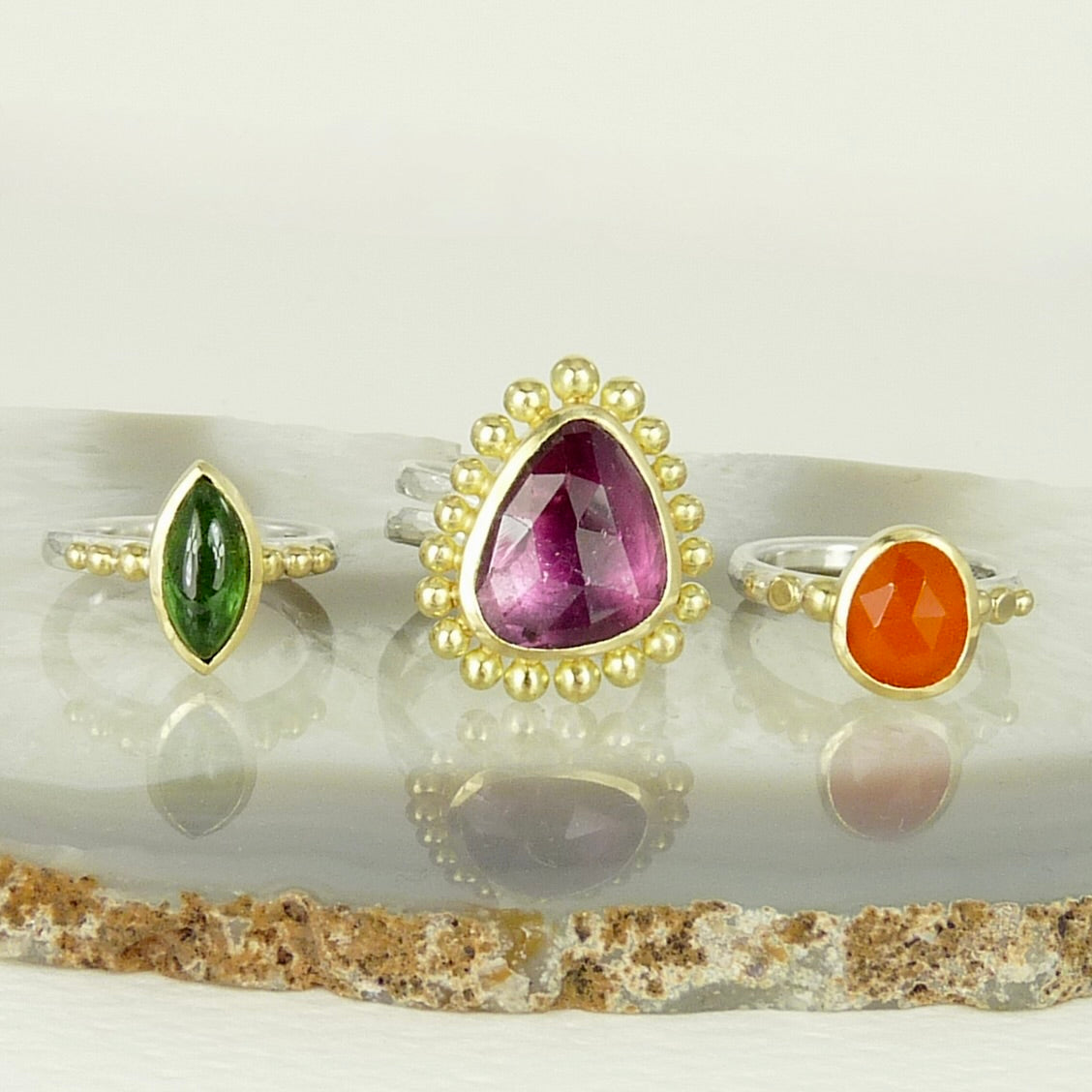 Green Tourmaline Granulation Ring