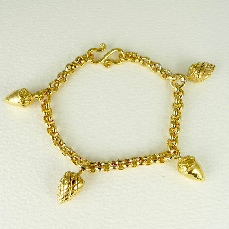 Etruscan Acorn and Pine Cone Charm Bracelet