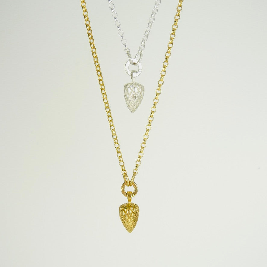 Etruscan Pine Cone and Acorn necklaces