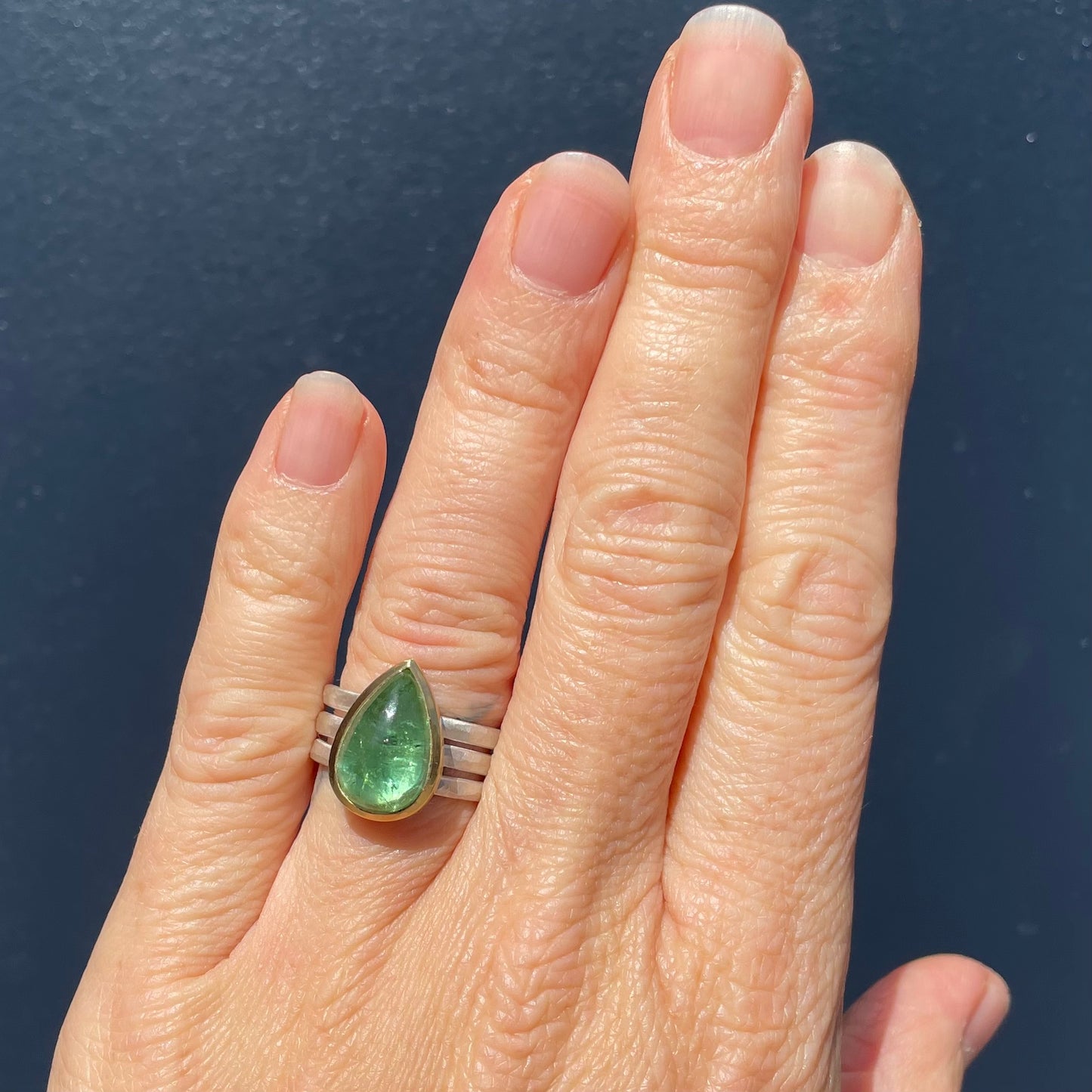 Green Tourmaline Cabochon Ring