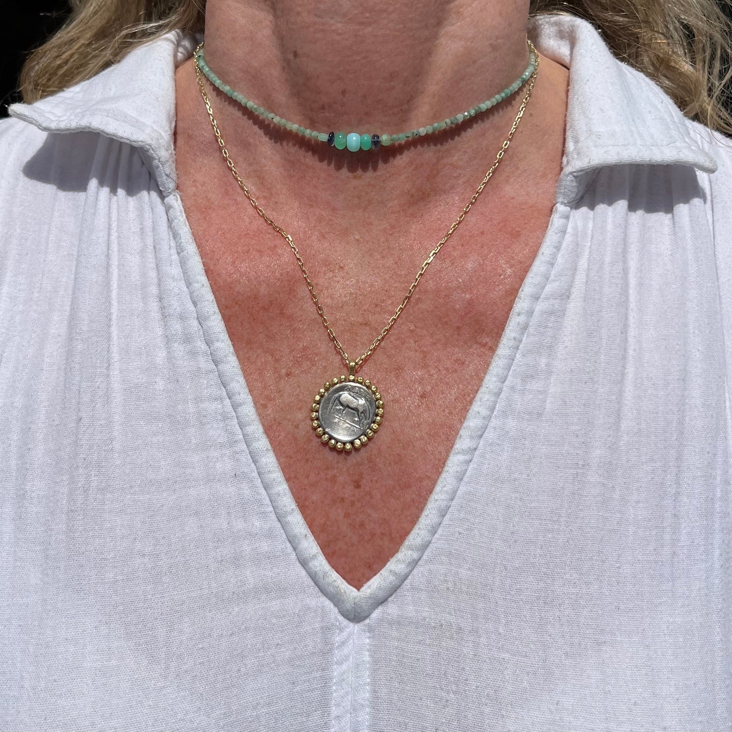 Larissa, Water Nymph Necklace Adorned with 18ct Gold Granules, Ancient Greek Coin