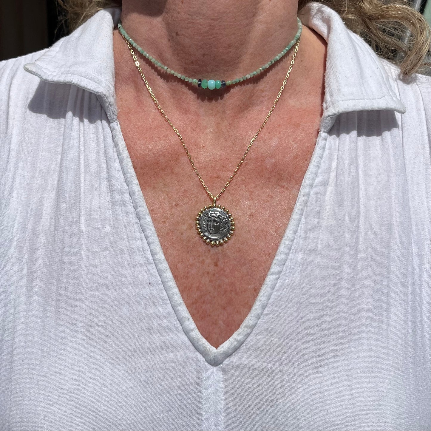 Larissa, Water Nymph Necklace Adorned with 18ct Gold Granules, Ancient Greek Coin