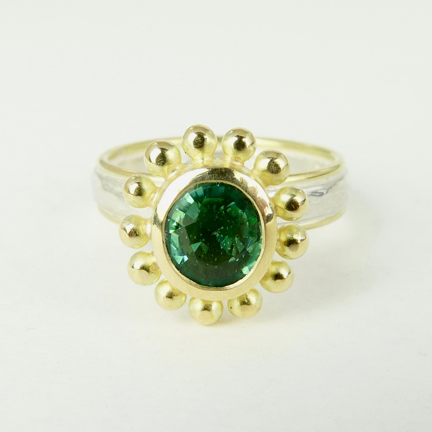 silver 18ct gold green tourmaline ring