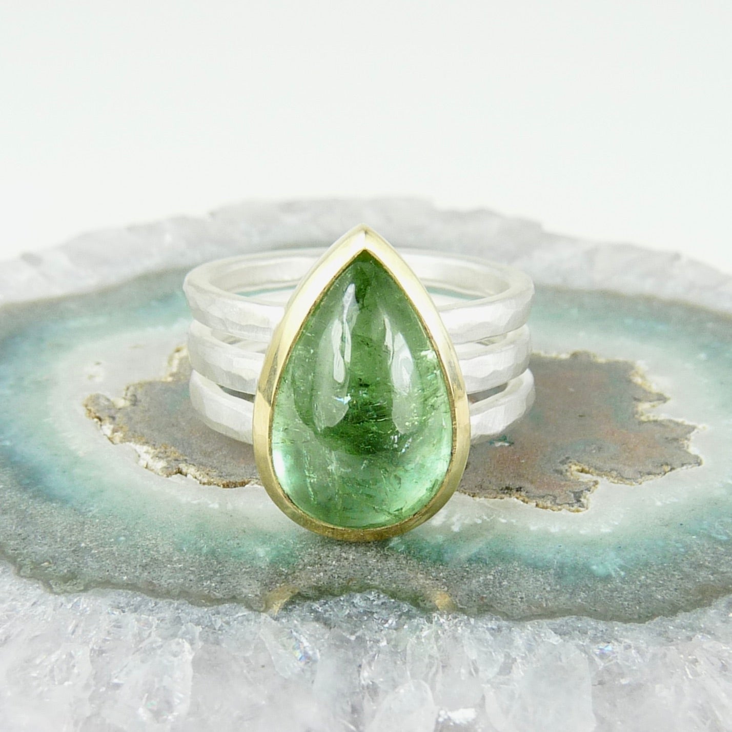 Green Tourmaline Cabochon Ring