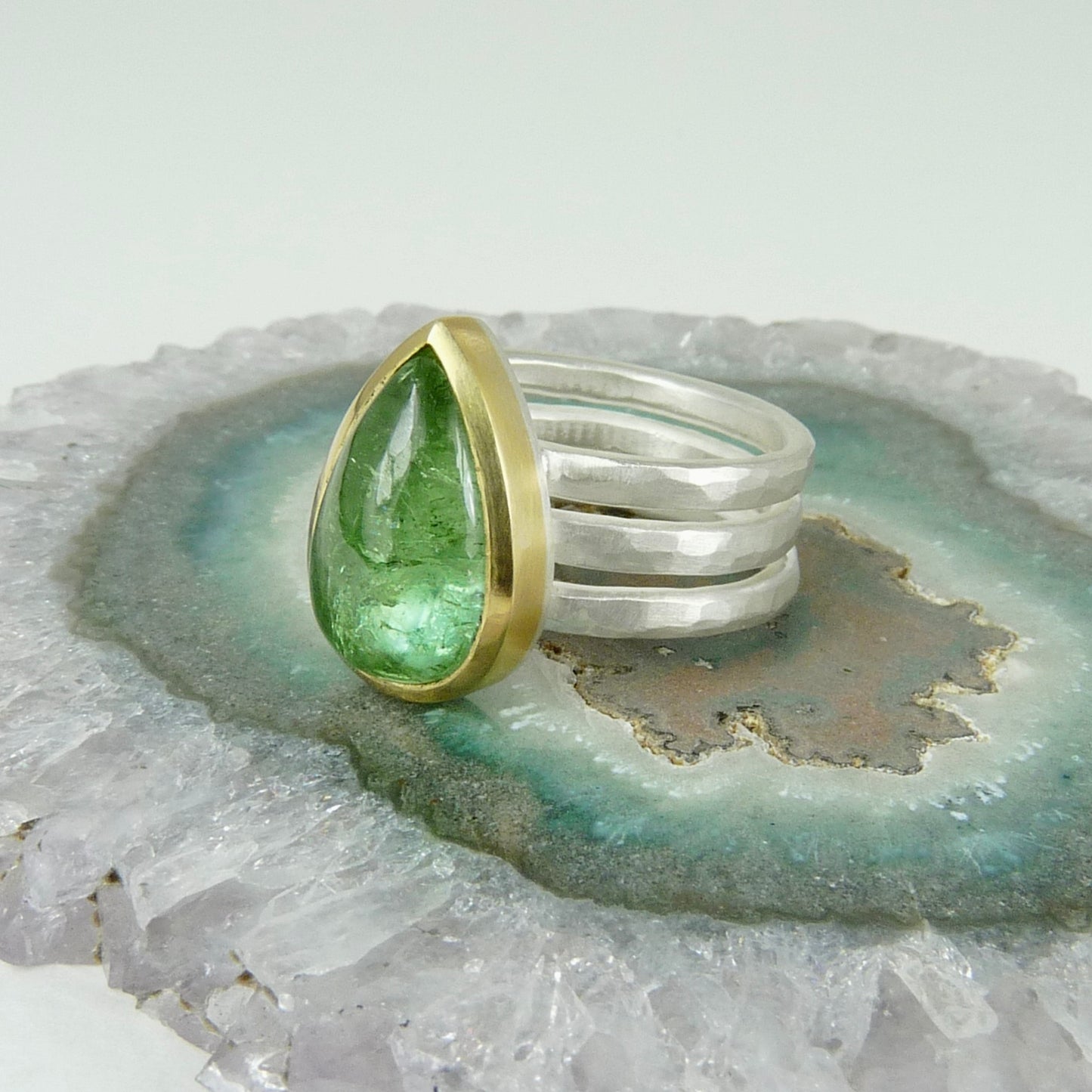 Green Tourmaline Cabochon Ring