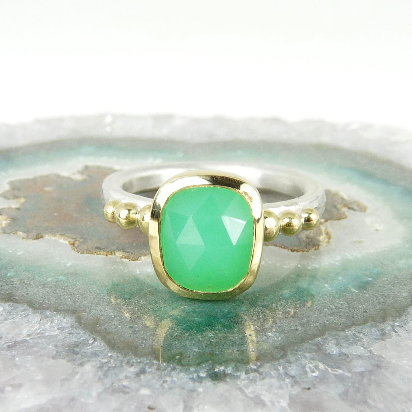 Chrysoprase Granulation Ring