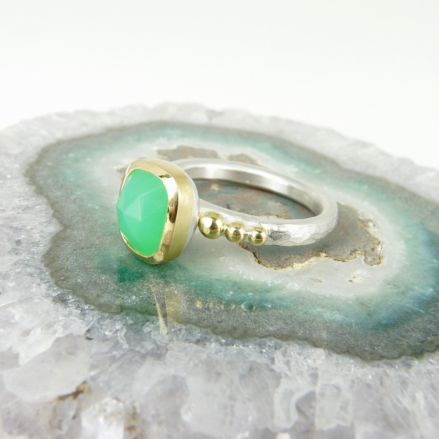Chrysoprase Granulation Ring