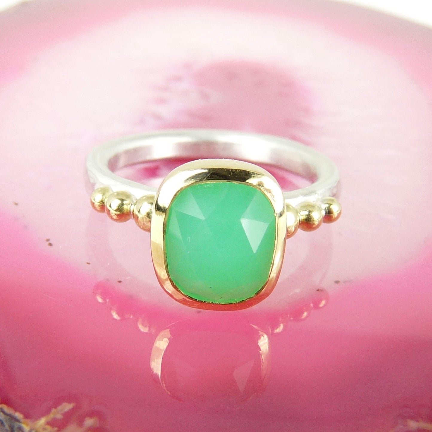 Chrysoprase Granulation Ring