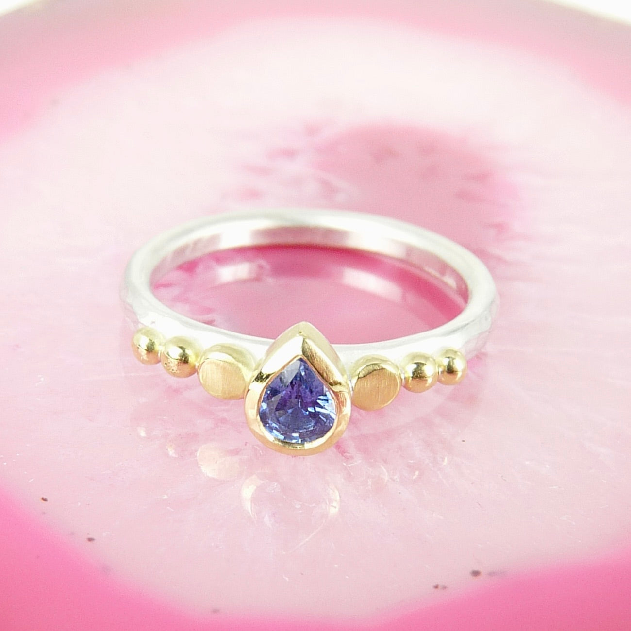 Tear Drop Sapphire Granulation Ring