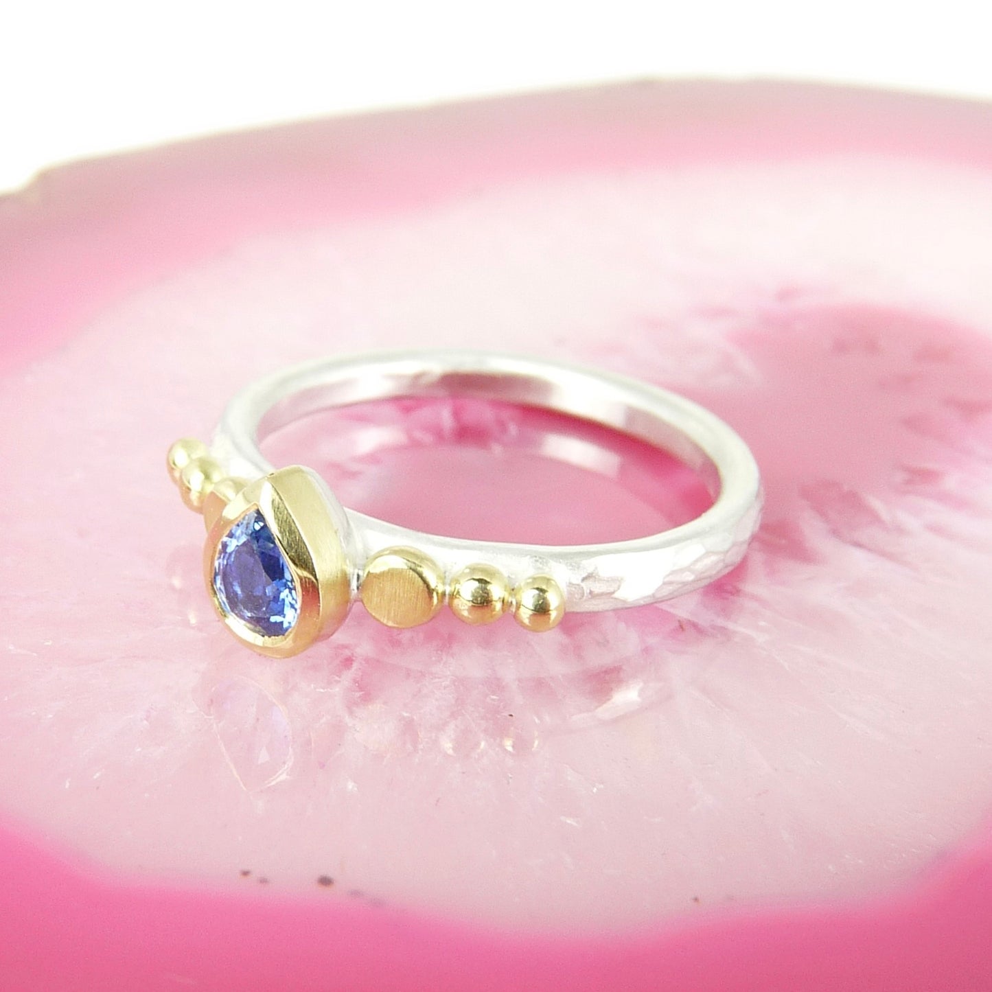 Tear Drop Sapphire Granulation Ring