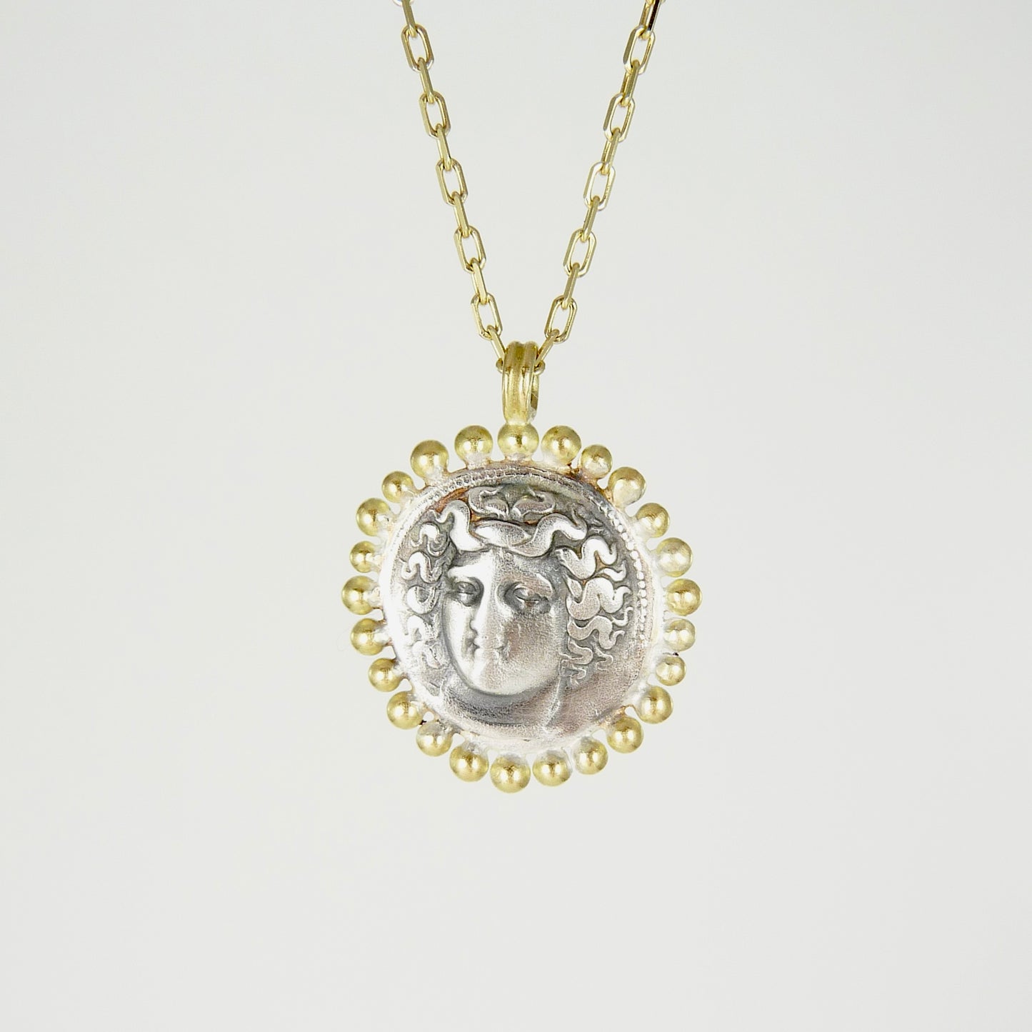 Larissa, Water Nymph Necklace Adorned with 18ct Gold Granules, Ancient Greek Coin