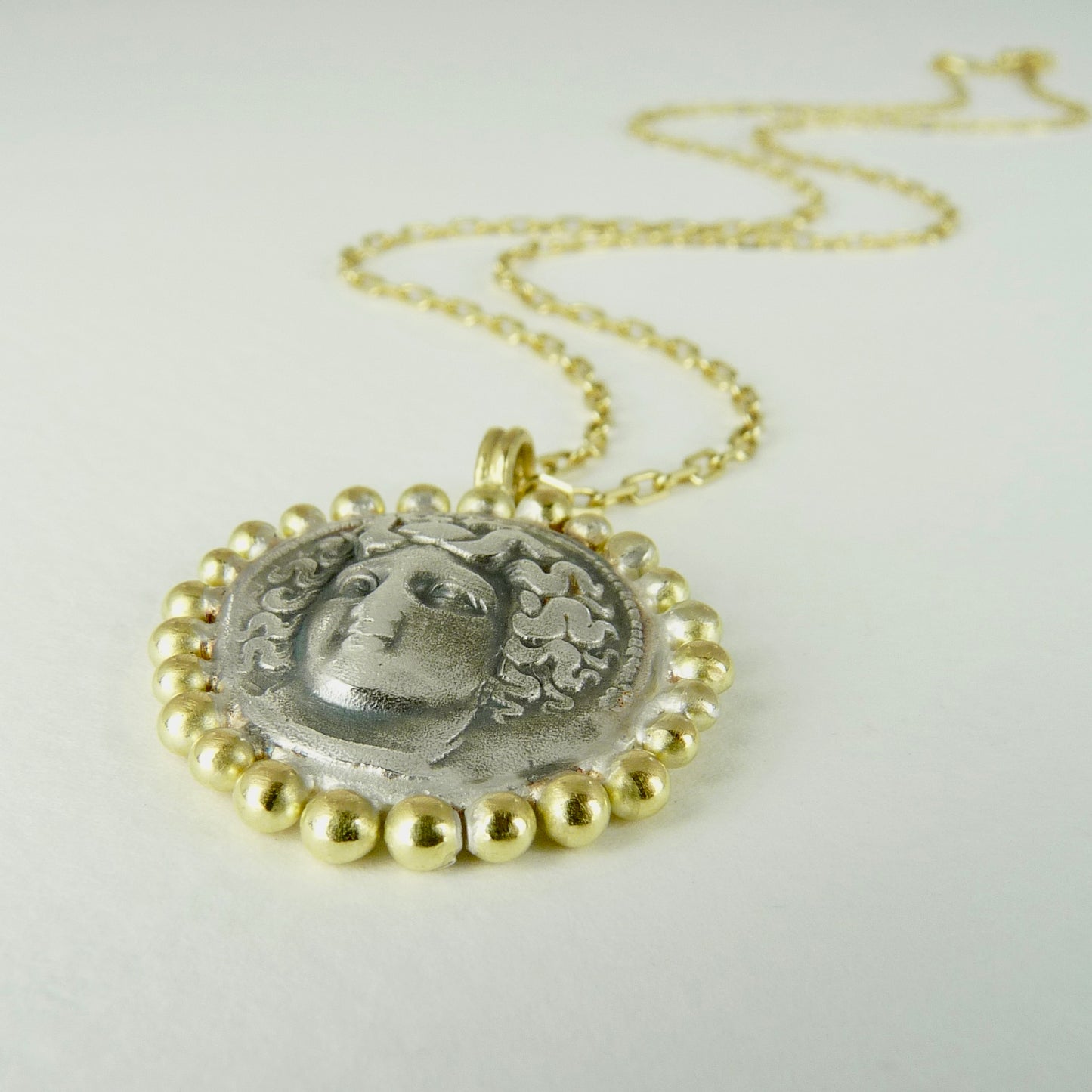 Larissa, Water Nymph Necklace Adorned with 18ct Gold Granules, Ancient Greek Coin