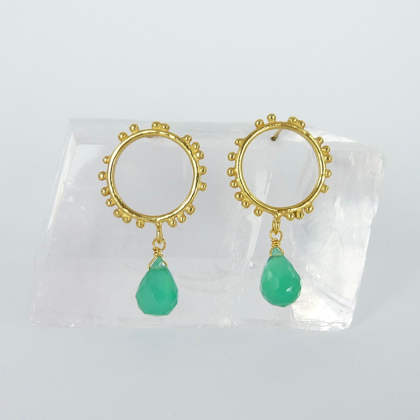 Small Granulations Circle Studs With Gemstone Drop