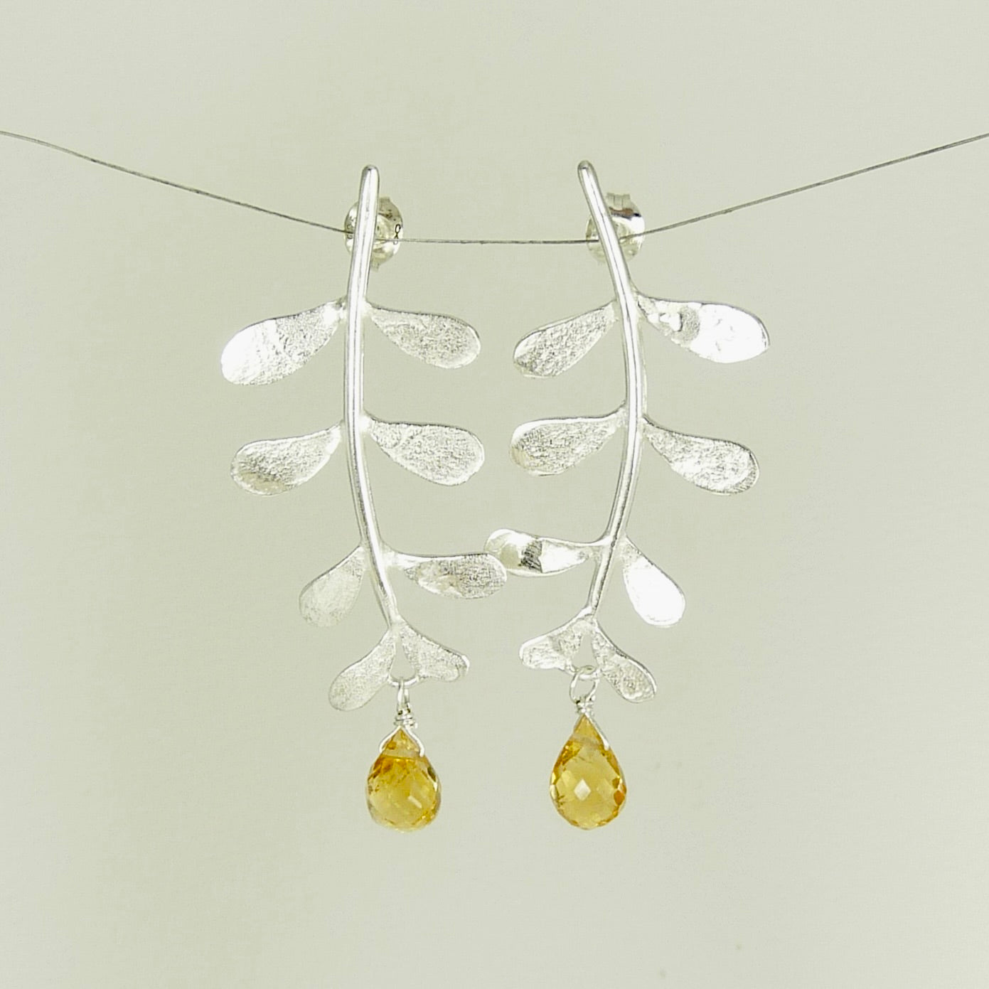 Evie Leaf Earrings with Gemstone Drop