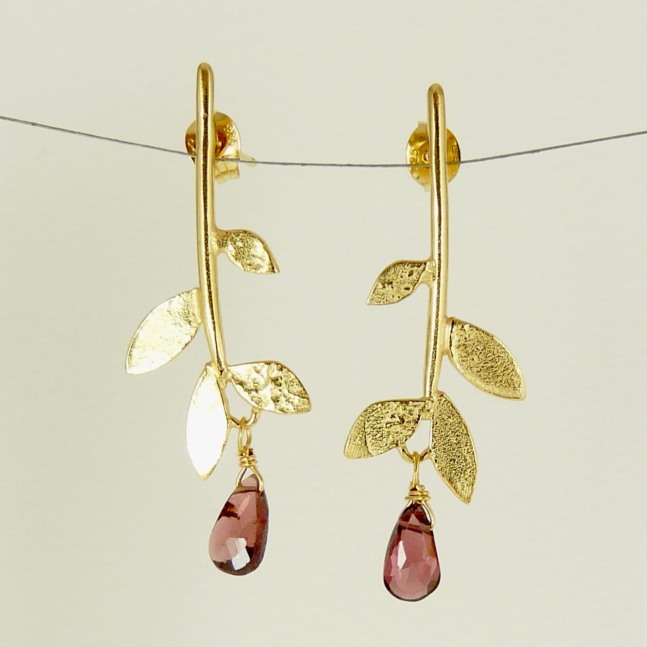 Lila Leaf Stud Earrings with Gemstone Drop