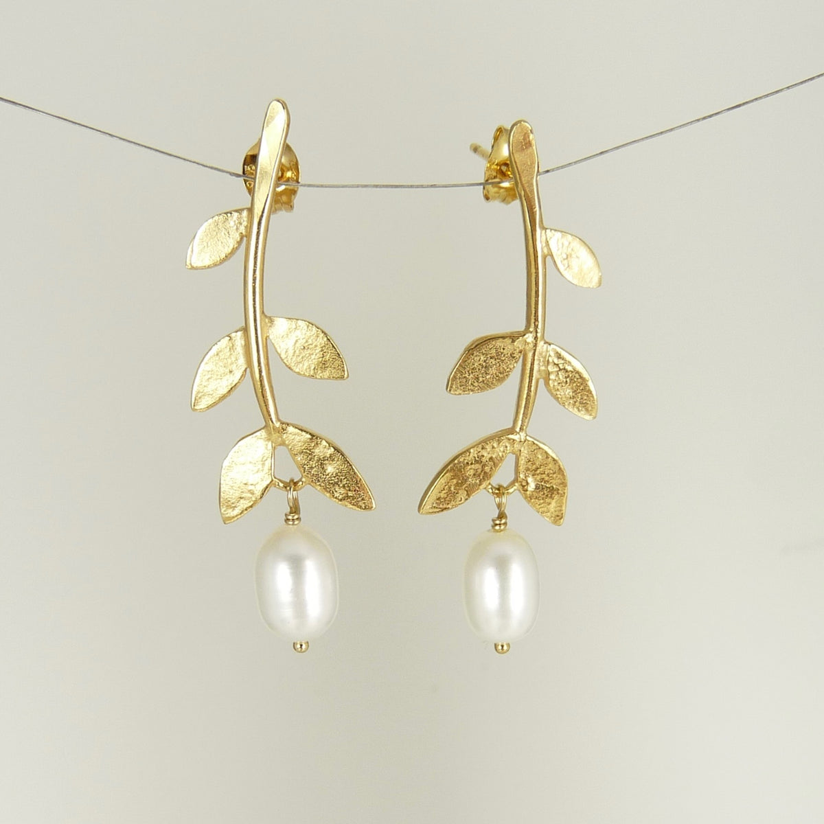 Sally Leaf Earrings with Gemstone Drop
