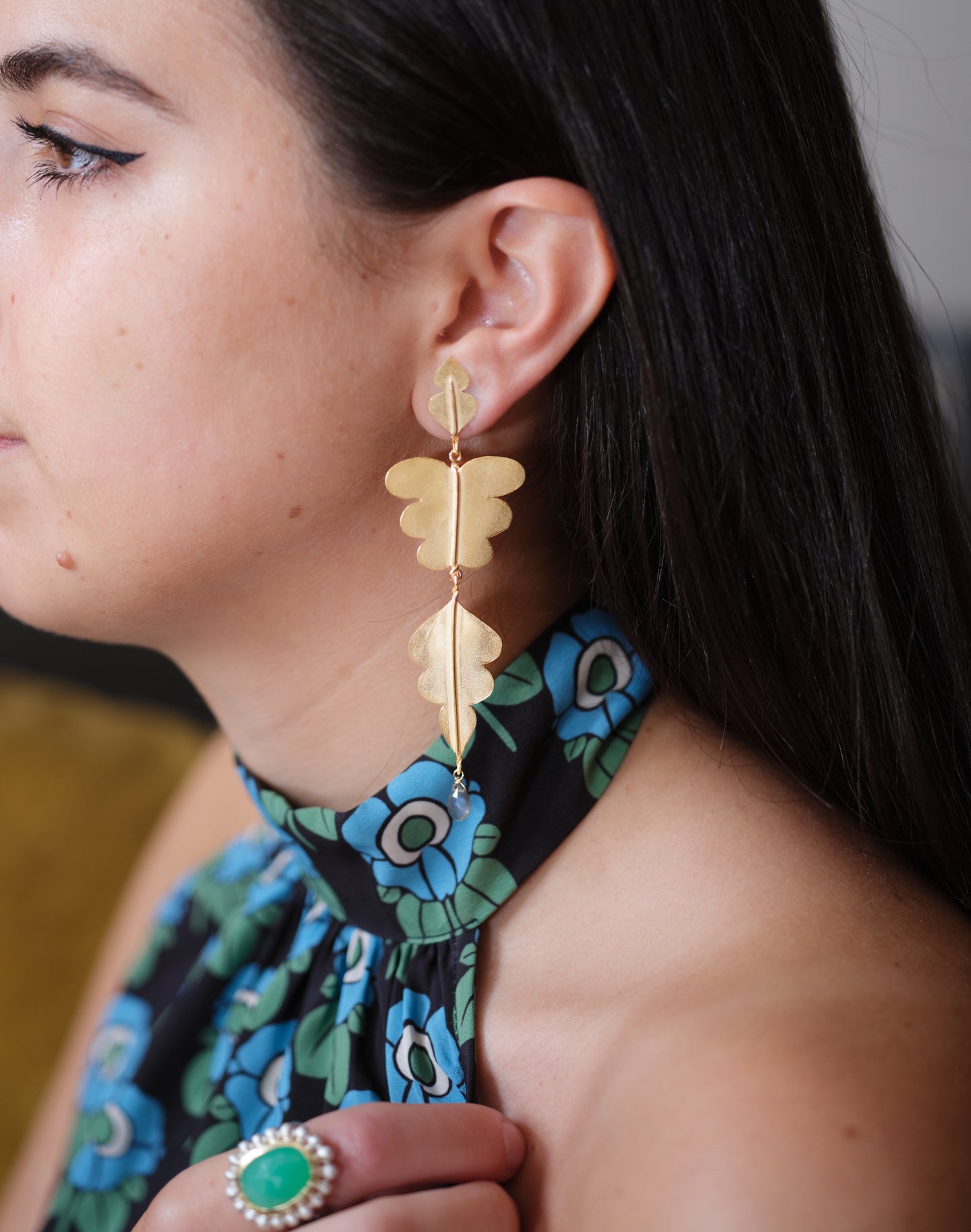 Temple Earrings with Labradorite Drops