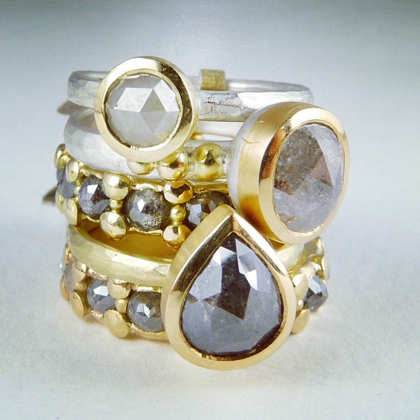 Rose cut grey Diamond Granulation ring