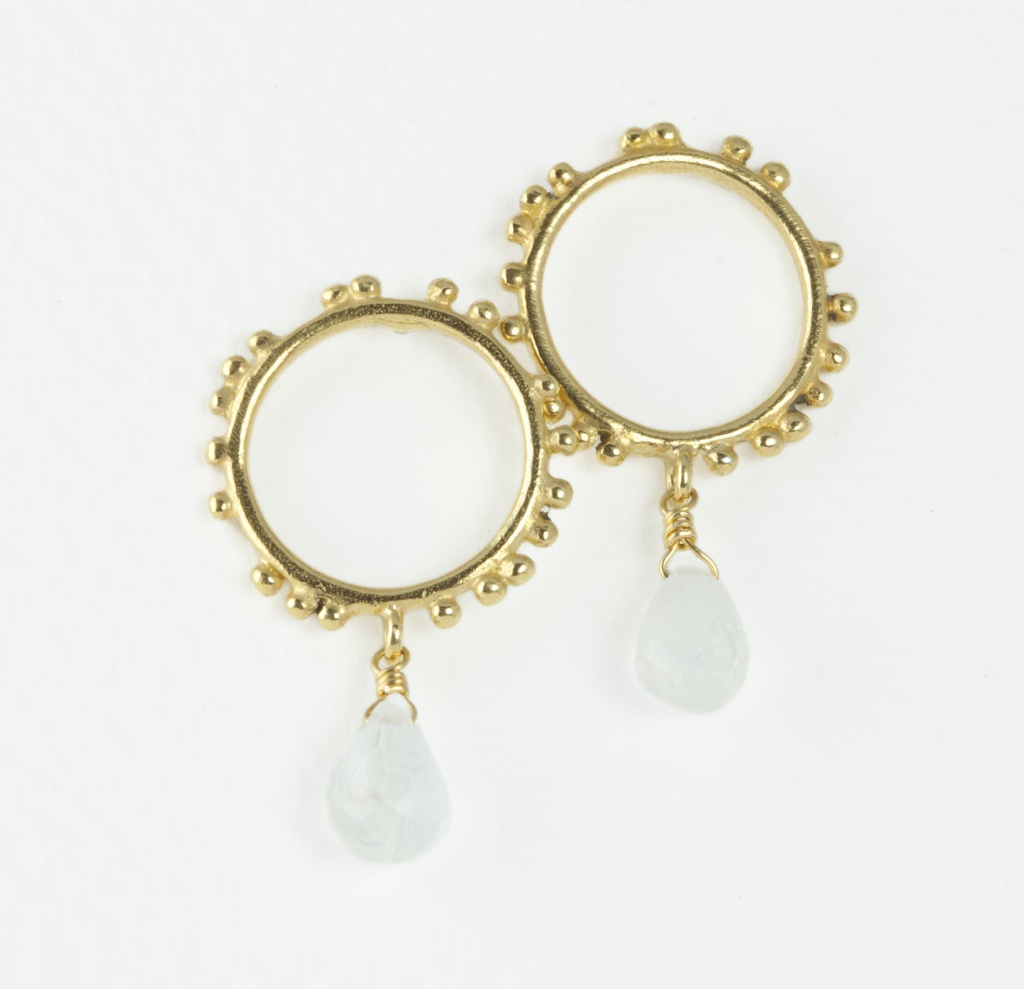 Small Granulations Circle Studs With Gemstone Drop