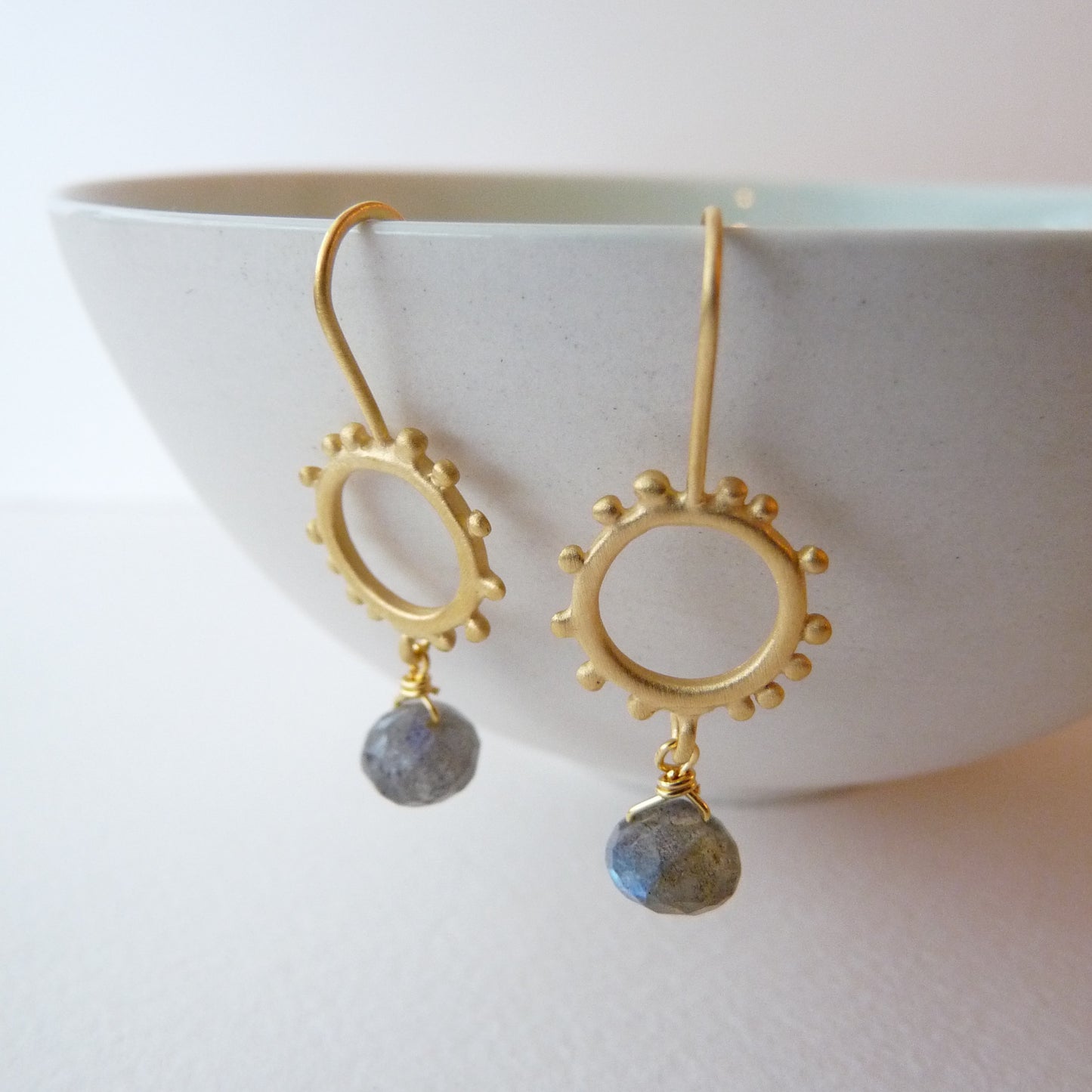Small Granulation Hooks With Gemstone Drop