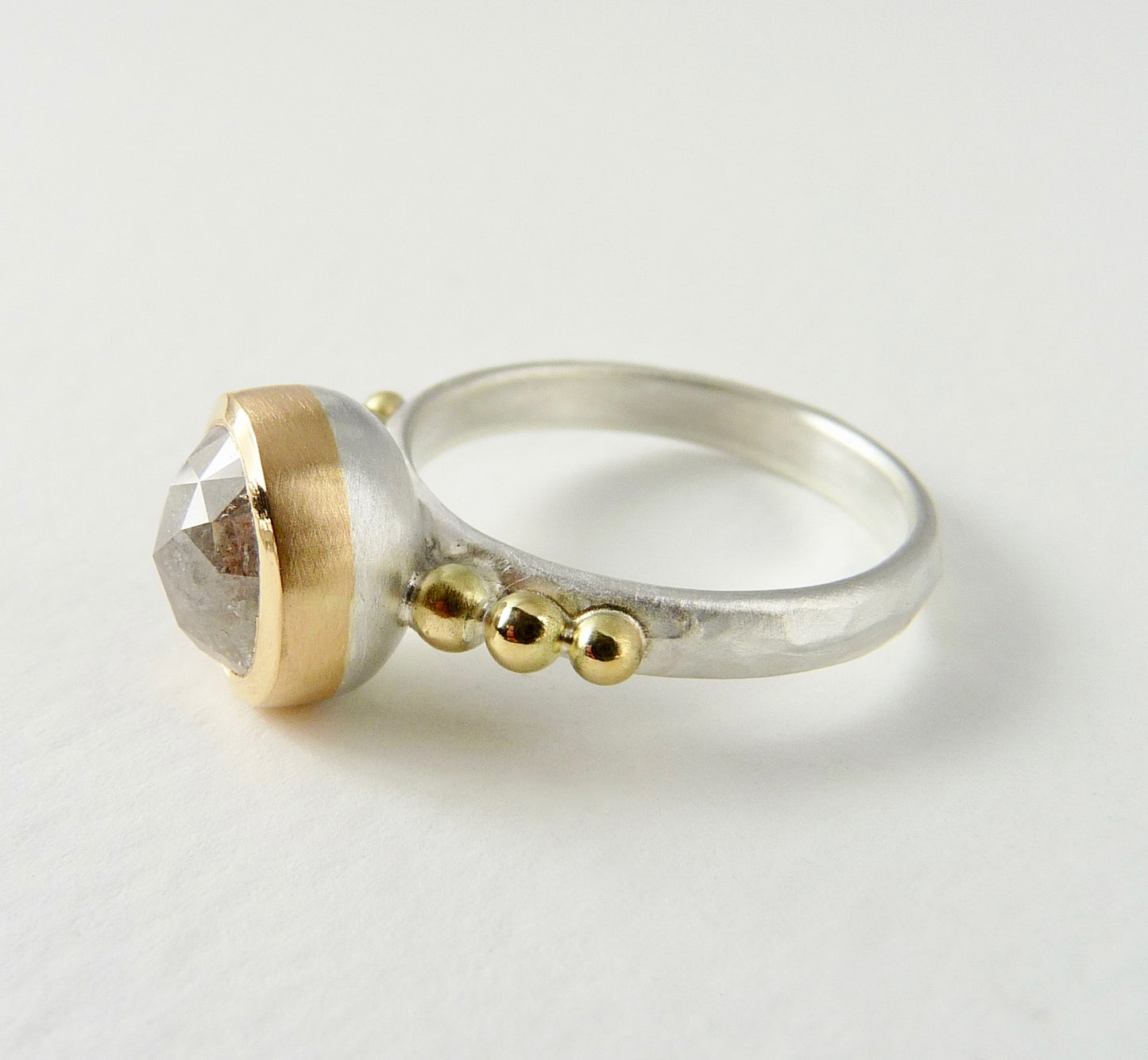 Rose cut grey Diamond Granulation ring