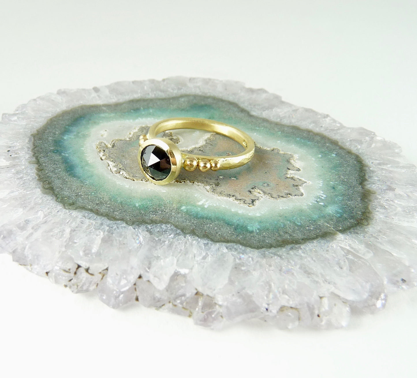 Rose Cut Black Diamond Granulation Ring