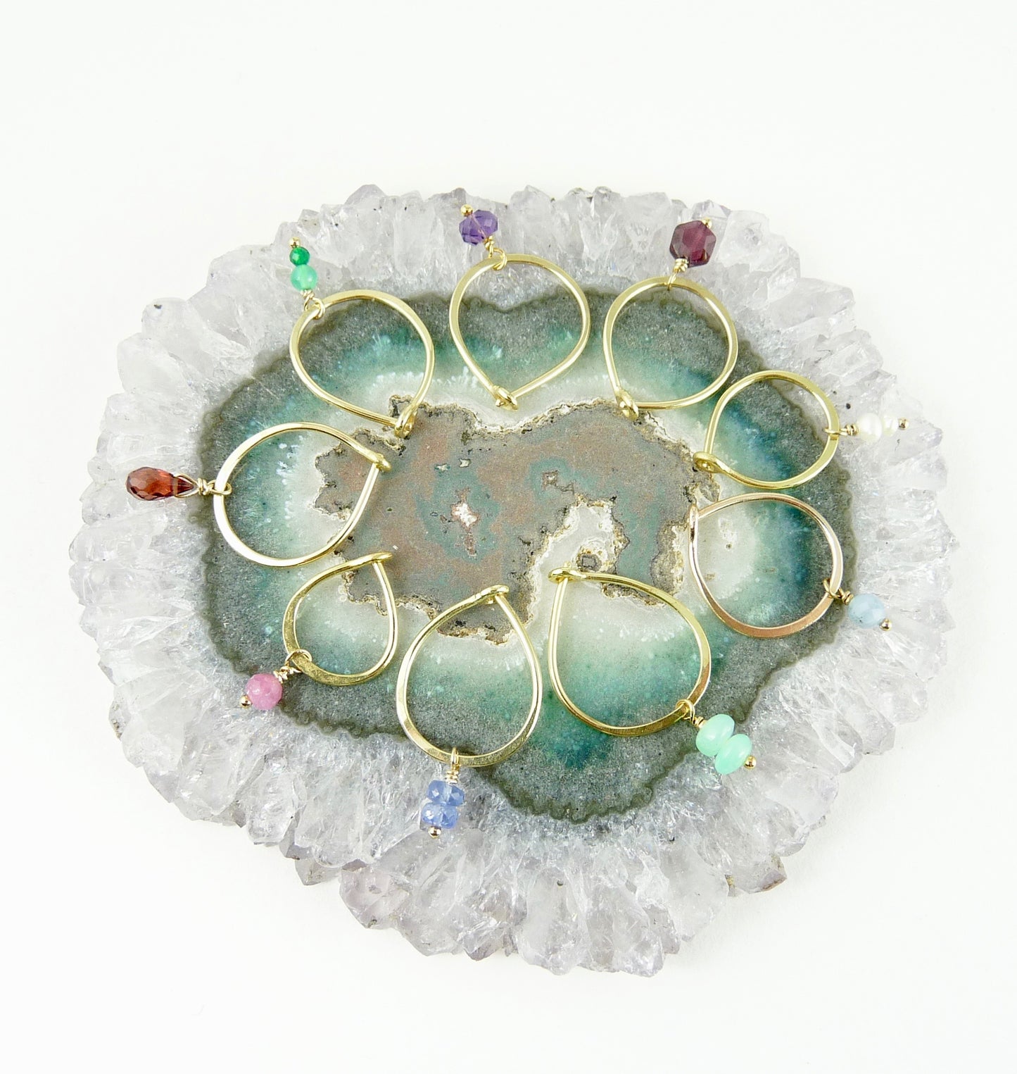 18ct Gold hoop earring with small gemstone bead