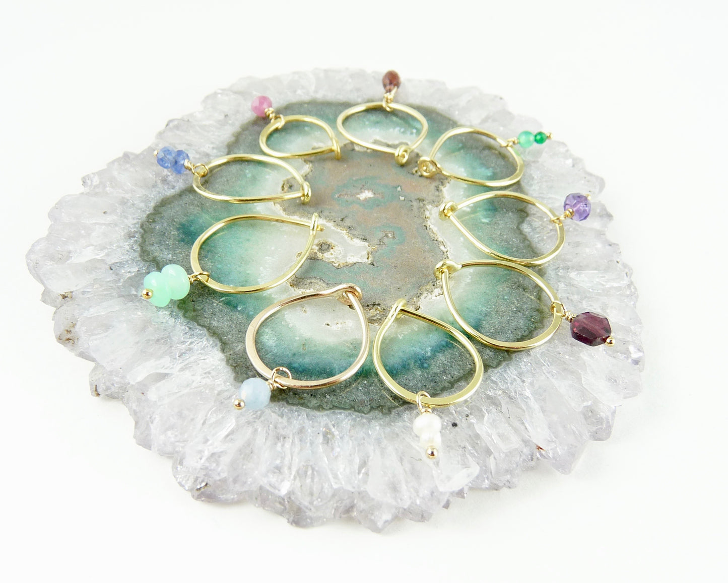 18ct Gold hoop earring with small gemstone bead