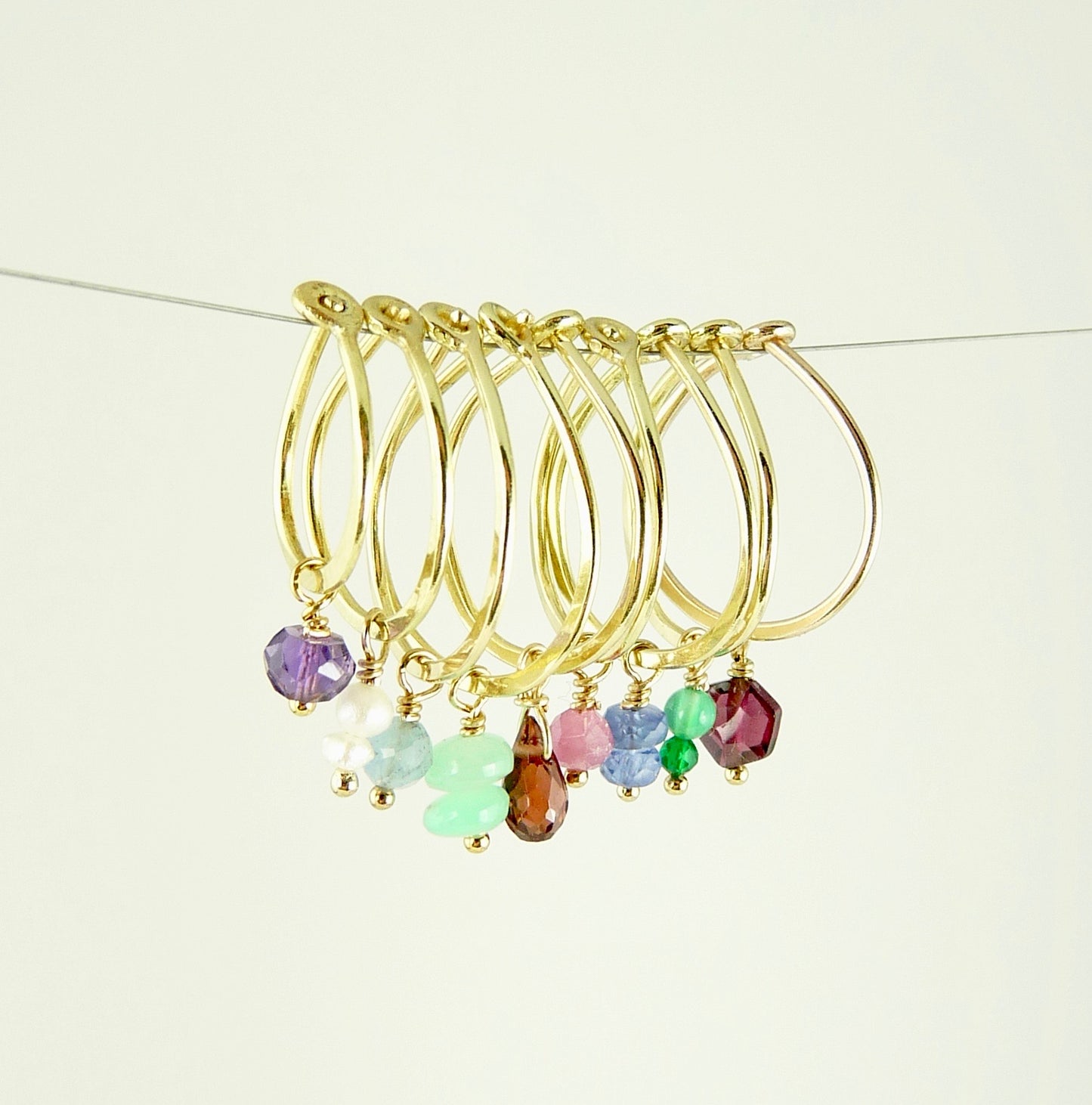 18ct Gold hoop earring with small gemstone bead