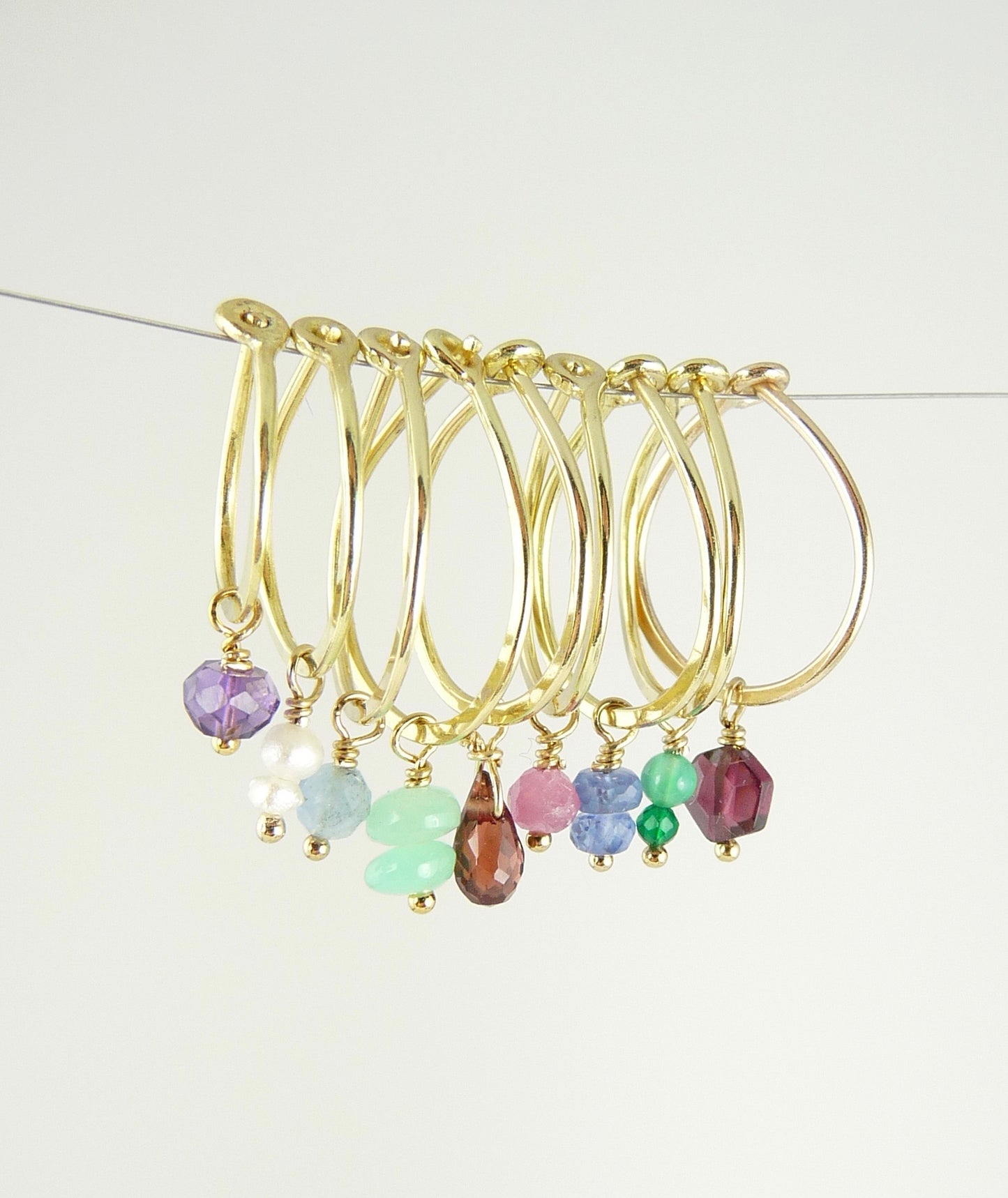 18ct Gold hoop earring with small gemstone bead