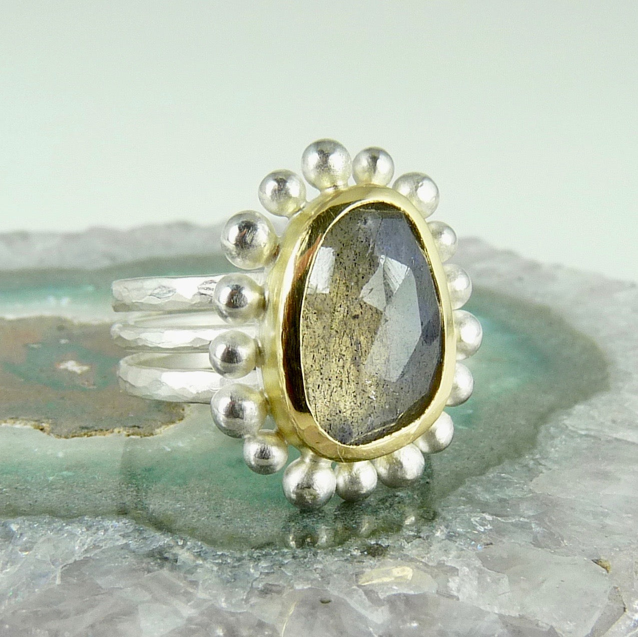 Labradorite Silver And Gold Courtesan ring