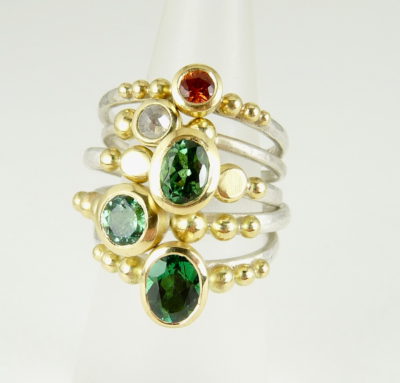 Round Green Tourmaline Granulation Ring