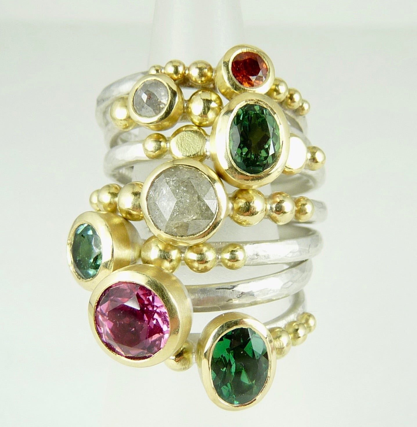 Round Green Tourmaline Granulation Ring